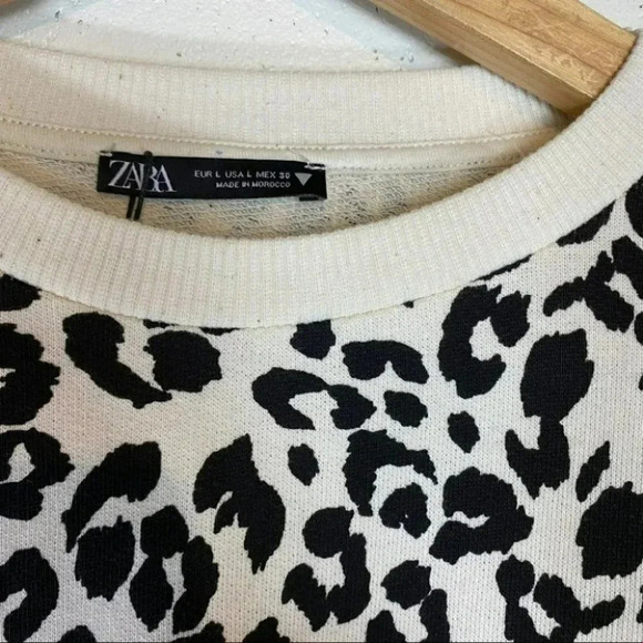Zara "JUST HAPPY" Cropped leopard print sweatshirt‎ NEW - Picture 5 of 6